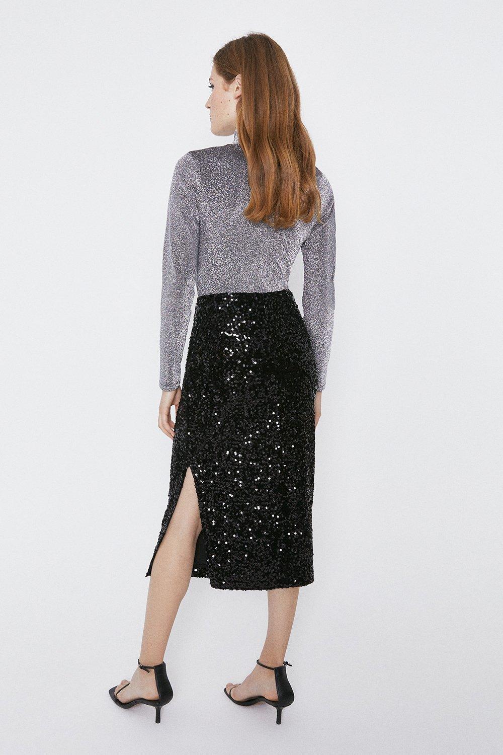 black velvet midi skirt