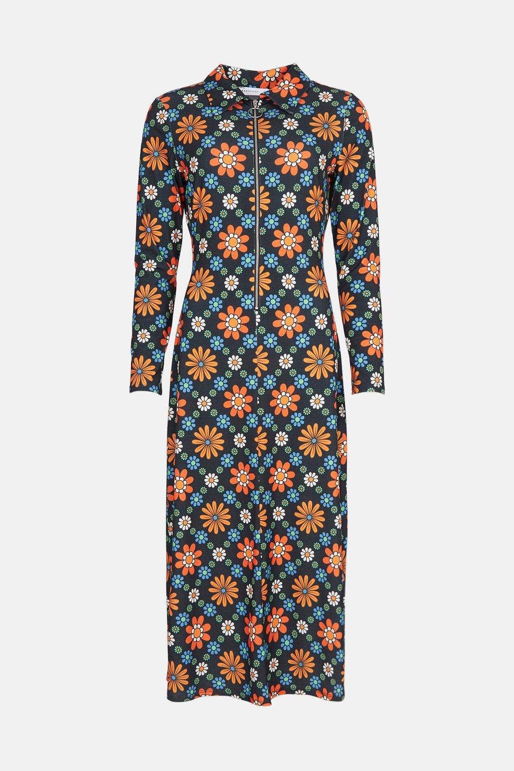 warehouse autumn daisy midi dress