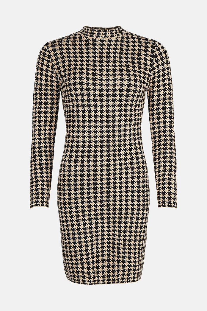 Houndstooth Bodycon Knit Dress