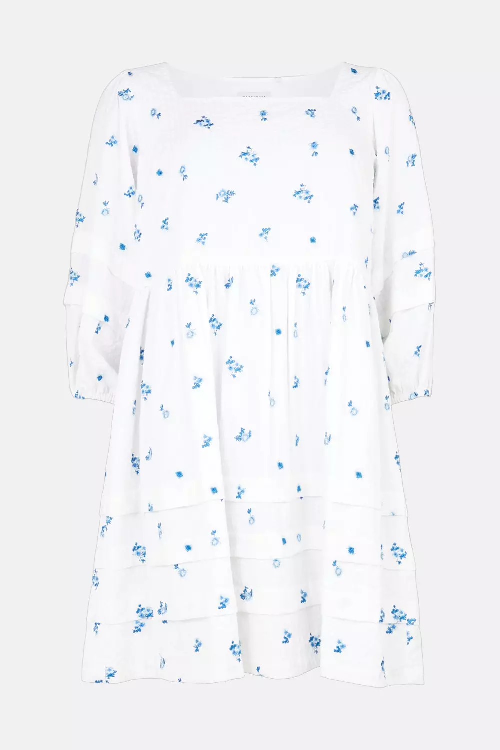 warehouse floral embroidered seersucker mini smock dress