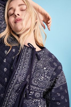 Bandana Print Quilted Tie Front Jacket