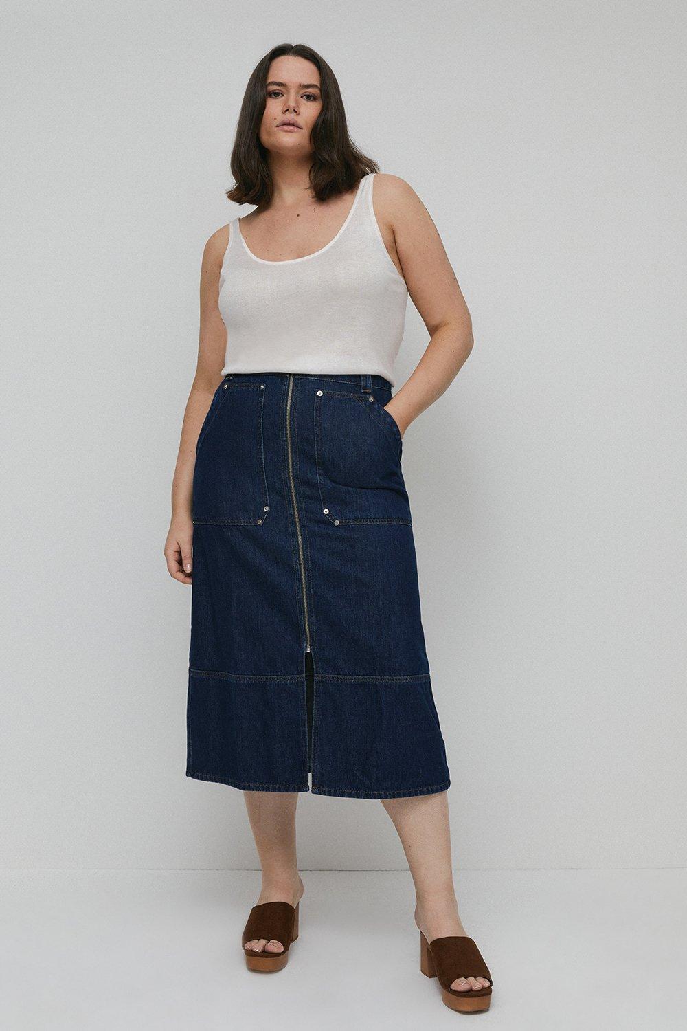 midi denim skirt plus size