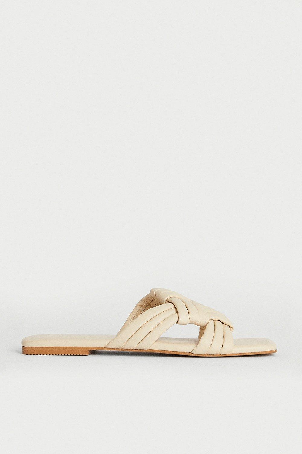 Real Leather Square Toe Cross Over Sandal