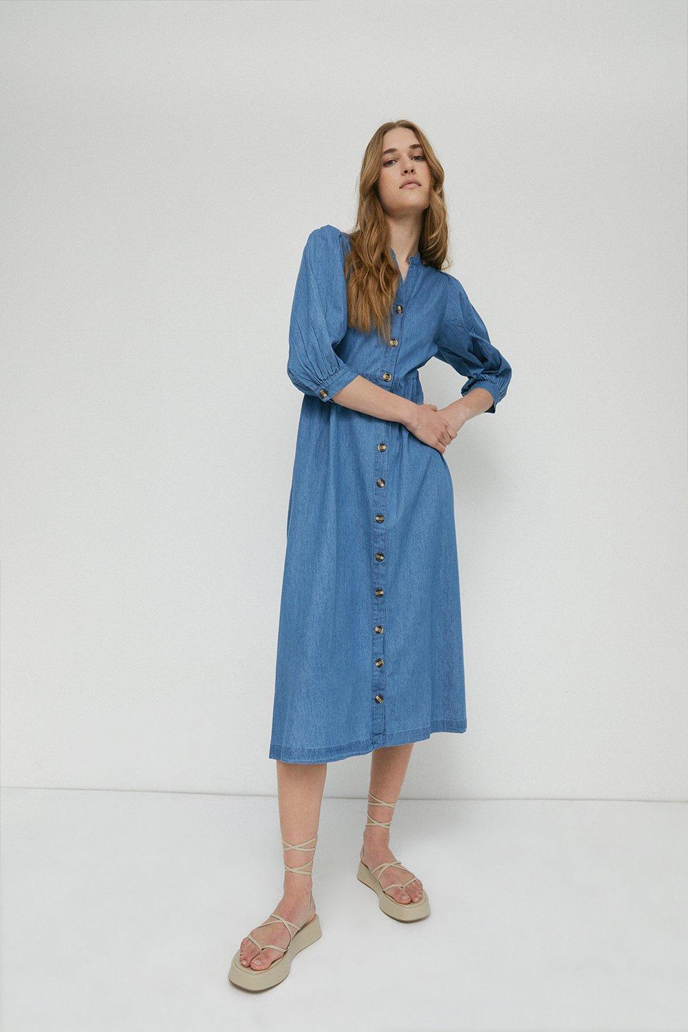 warehouse denim maxi shirt dress