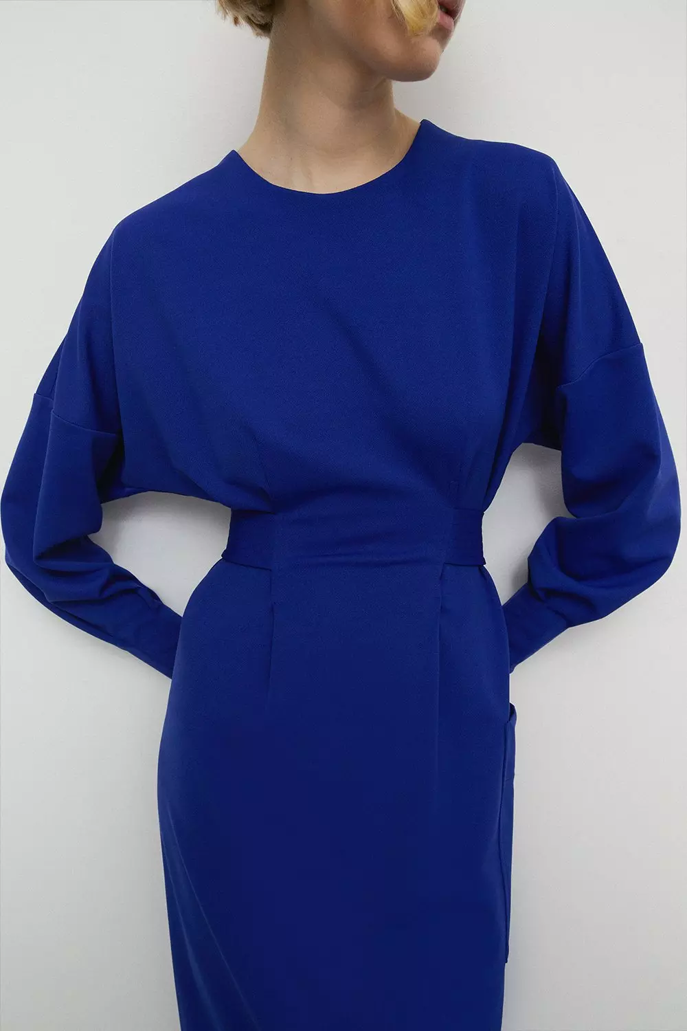 Batwing Jersey Crepe Topstitch Belted Dress | Warehouse