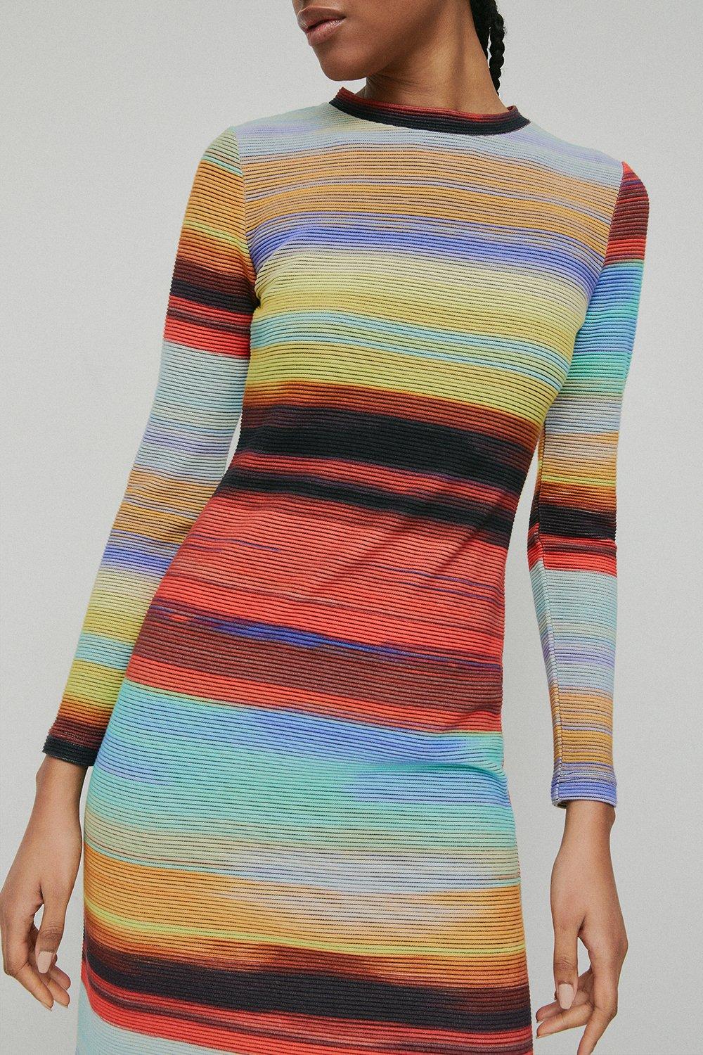 warehouse multi stripe midi dress