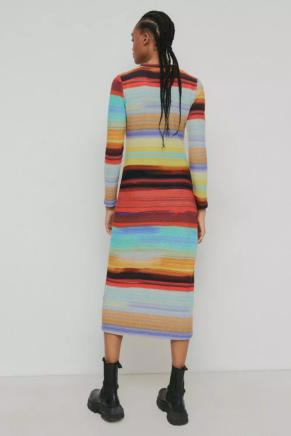 warehouse multi stripe midi dress