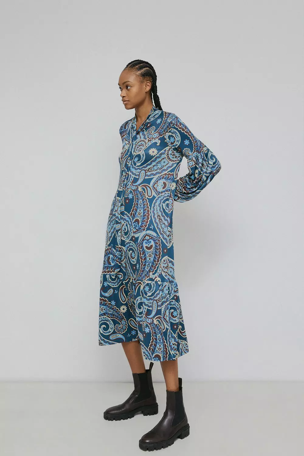 Paisley Print Tie Neck Midi Dress | Warehouse