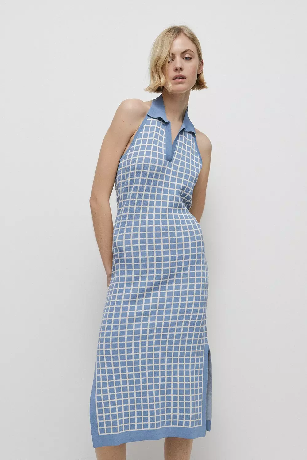 Premium Knit Check Jacquard Dress | Warehouse