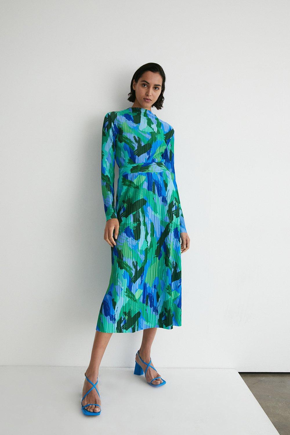 Printed Plisse Full Midi Skirt