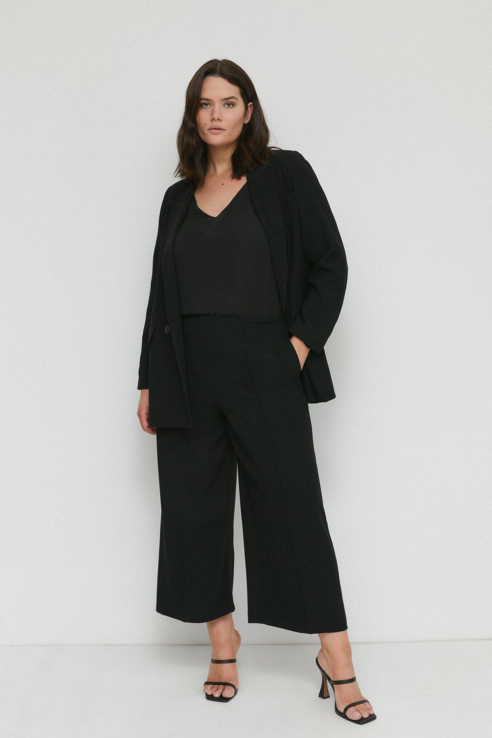 Black Plus Size Pintuck Wide Crop 