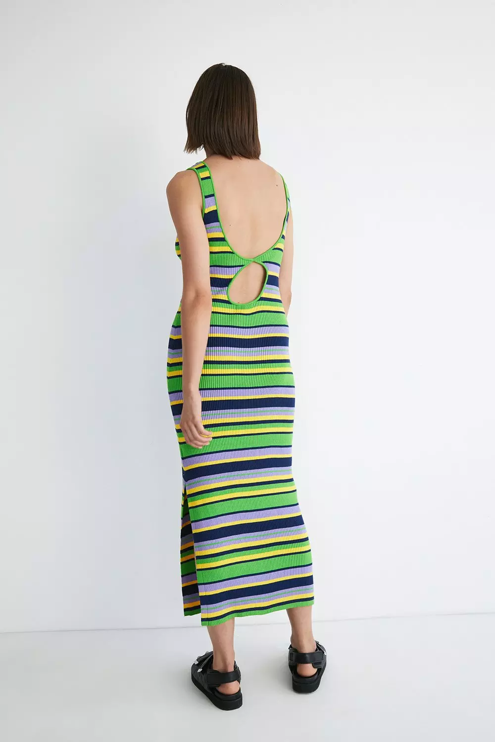 Multi Stripe Ribbed Knit Midi Dress