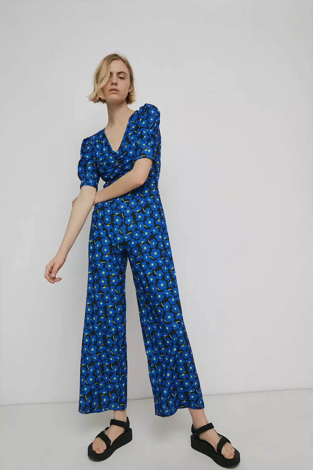 Floral Print Ruched Front Jumpsuit