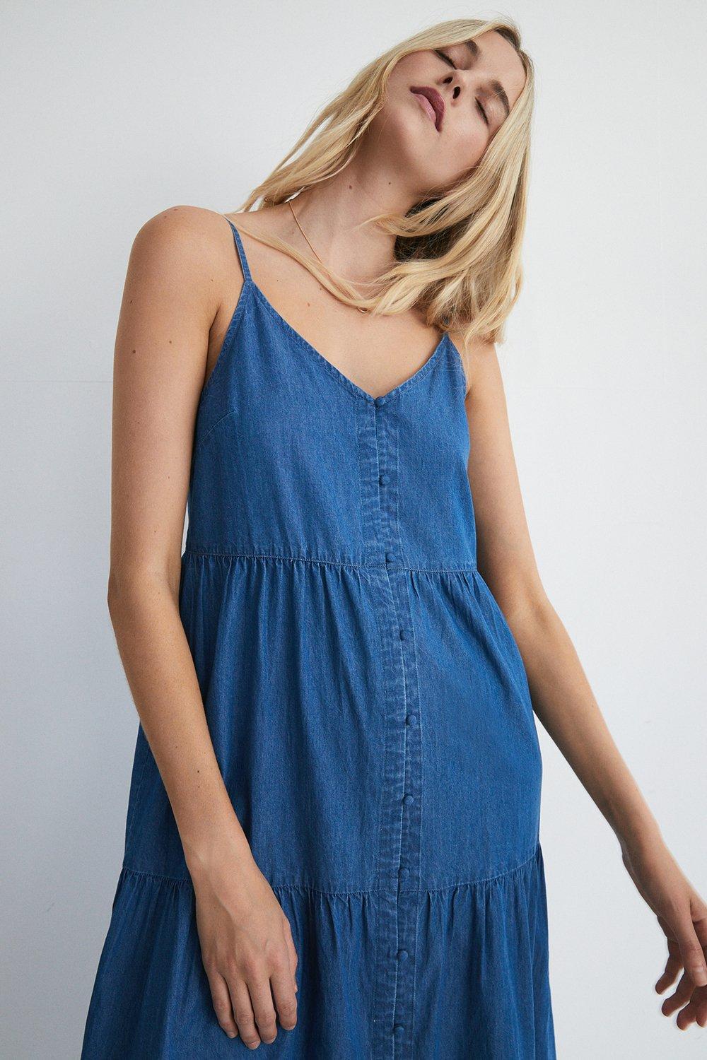 denim cami midi dress