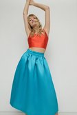 Turquoise Satin Twill Midi Full Skirt