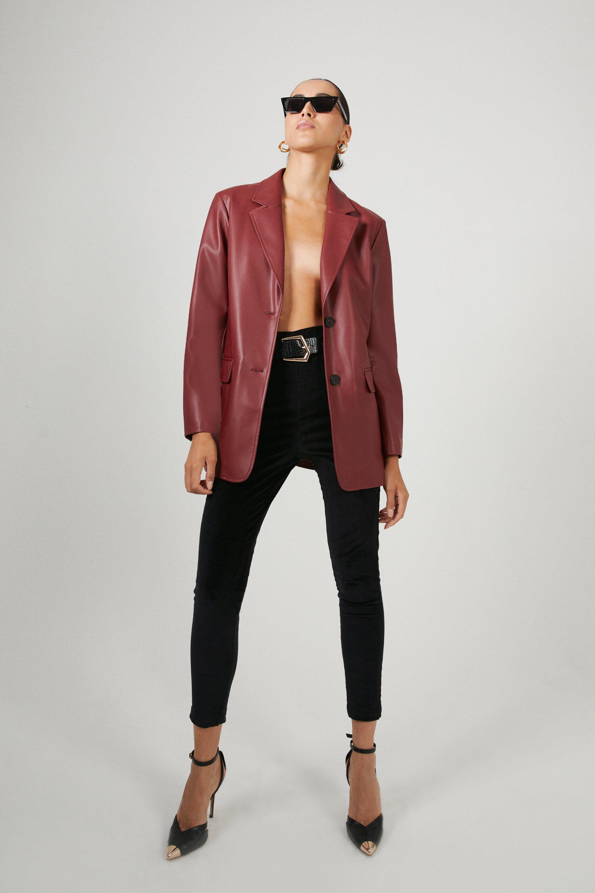 Single Breasted Modern Faux Leather Blazer