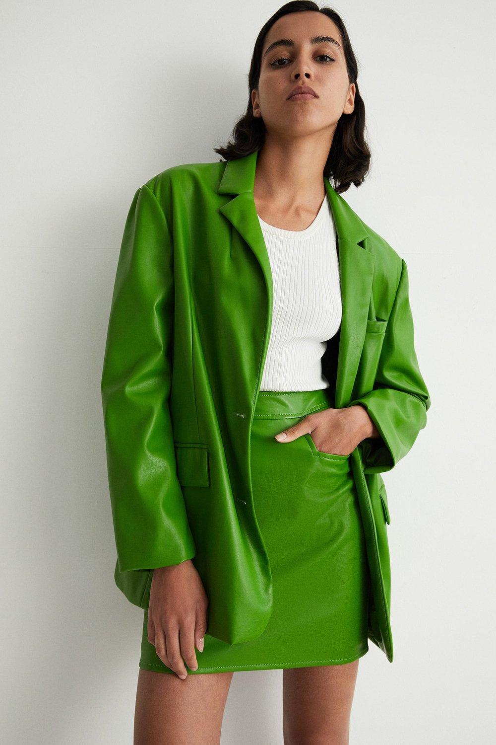 warehouse green leather skirt