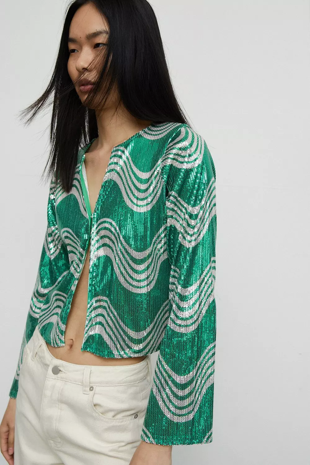 Green sales sequin cardigan