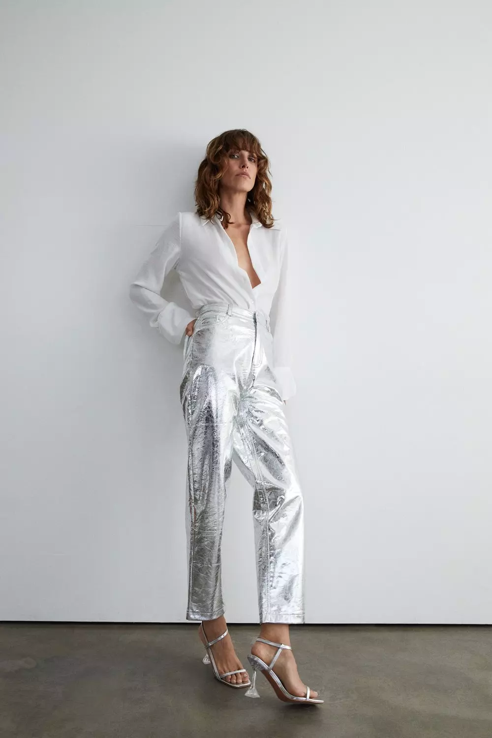 Crackle Faux Leather Straight Trouser | Warehouse