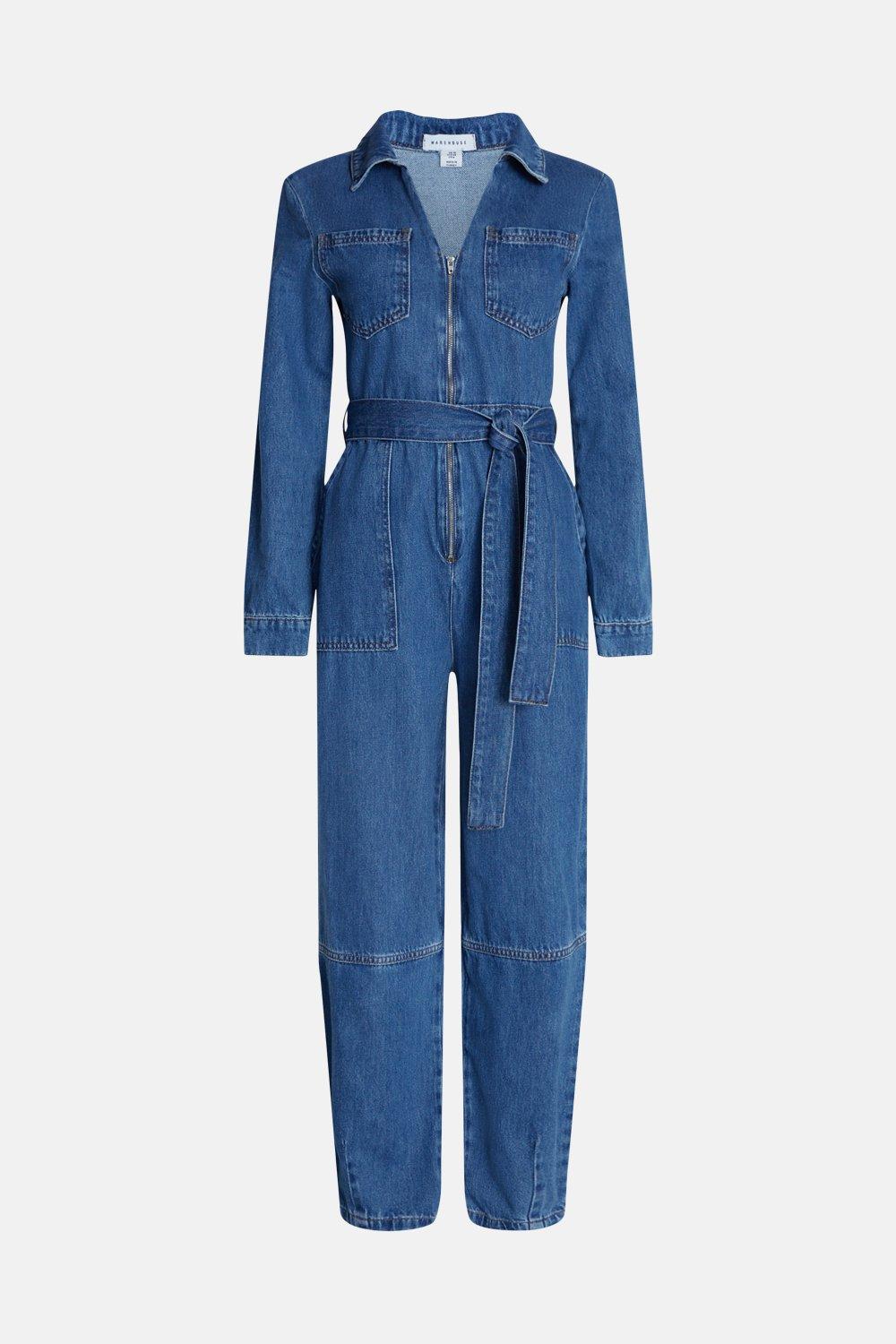 denim zipper jumpsuit