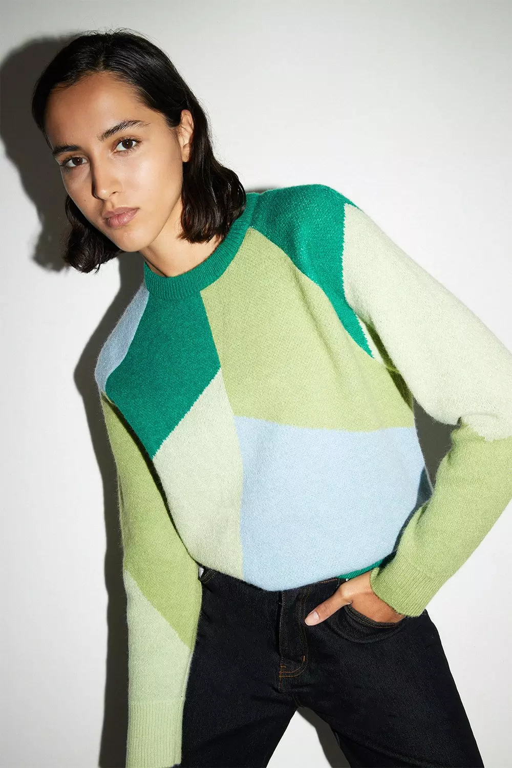 Colour Block Jacquard Knit Jumper