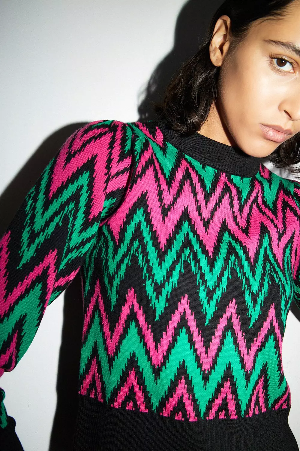 Zig Zag Jacquard Knit Jumper | Warehouse