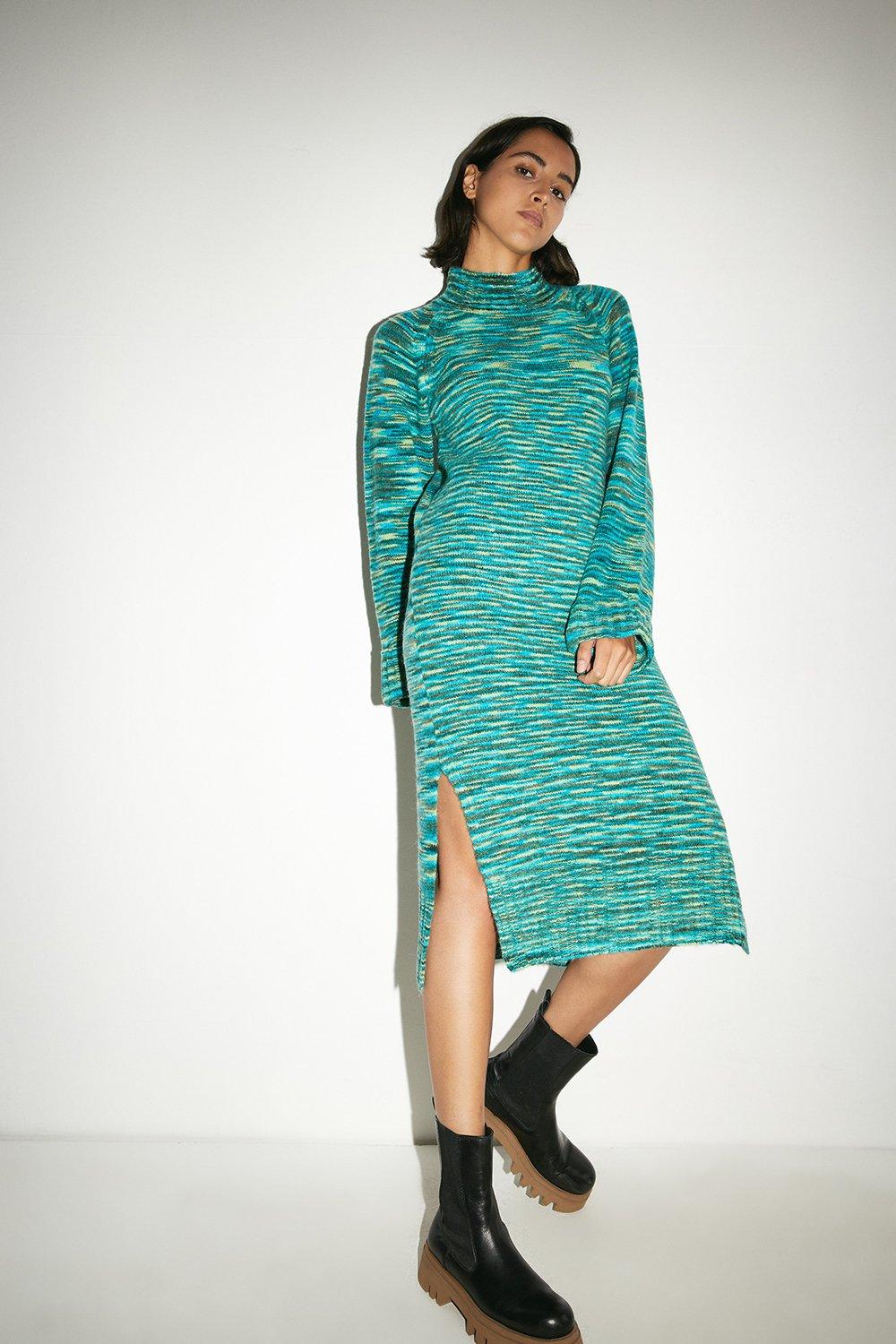 Wool Blend Space Dye Midi Knit Dress