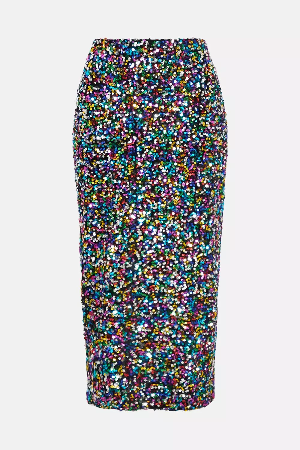 Velvet Rainbow Sequin Side Split Midi Skirt | Warehouse