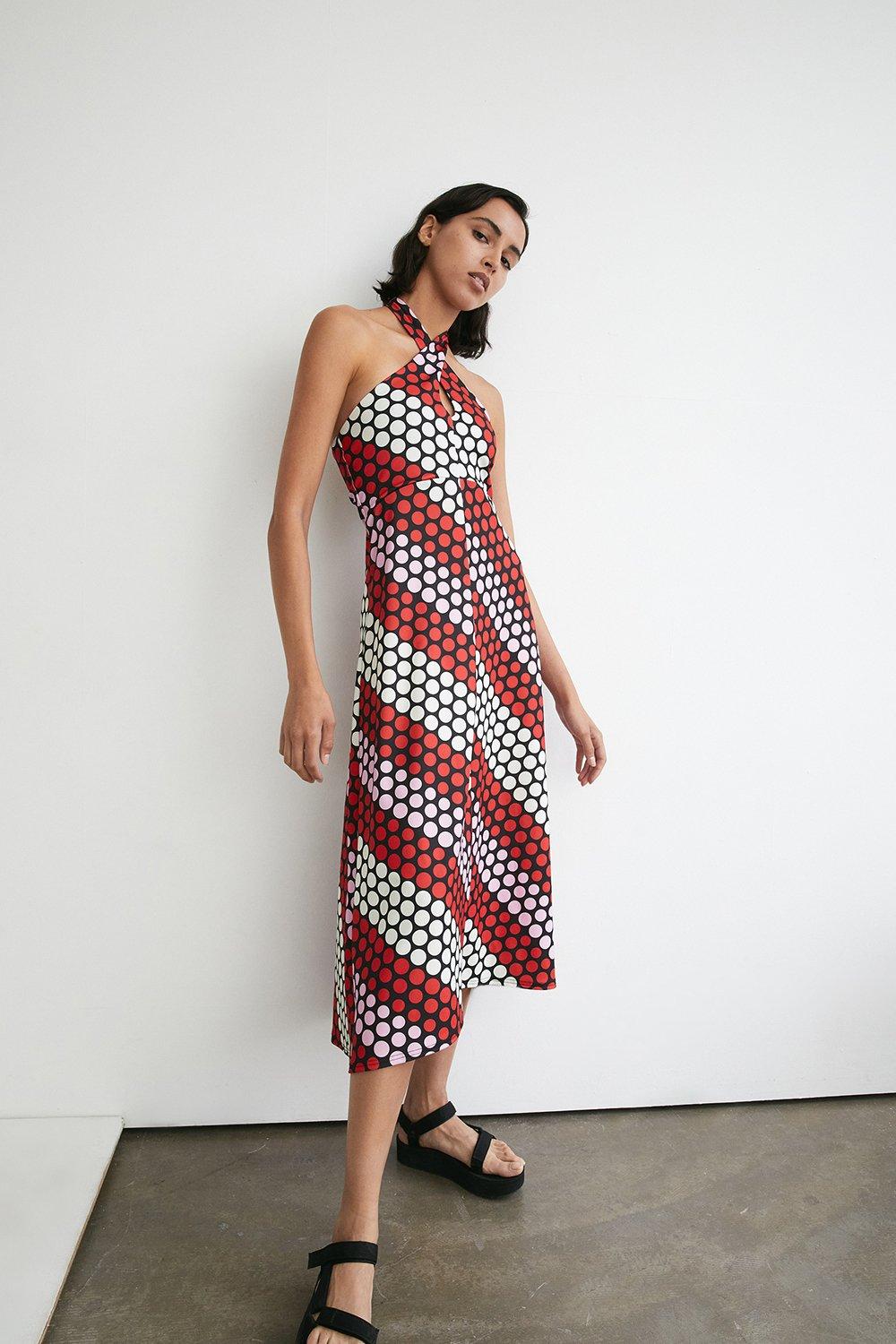 warehouse polka dot midi dress