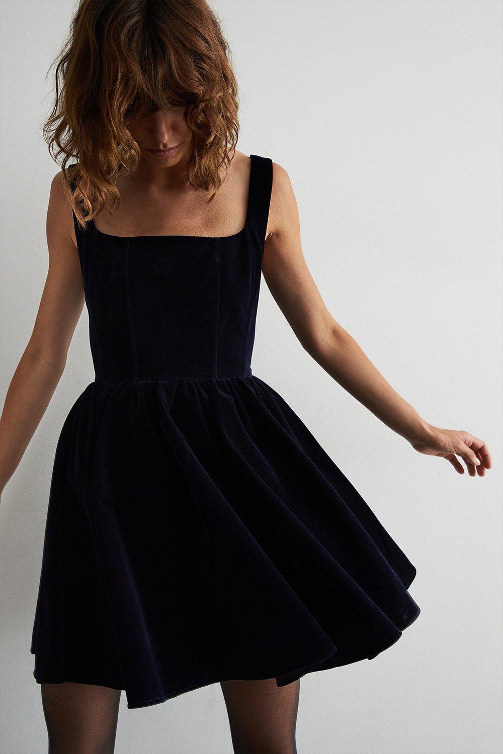 Structured Velvet Strappy Mini Dress | Warehouse