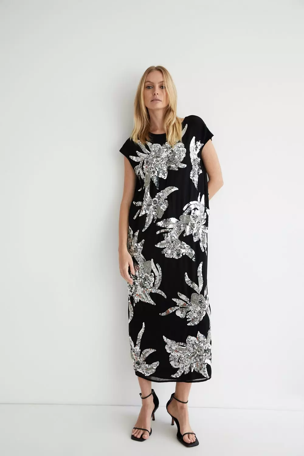 Hand Embellished Floral Midi Dress | Warehouse