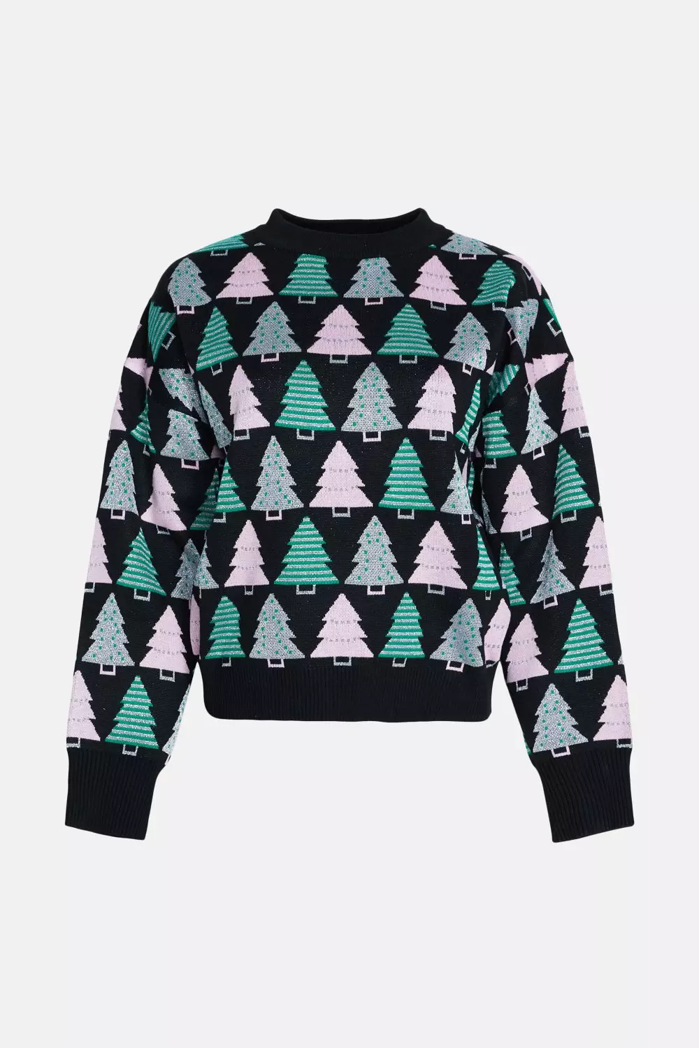 Joyful Christmas Tree and Elk Jacquard Knit Sweater in Teal