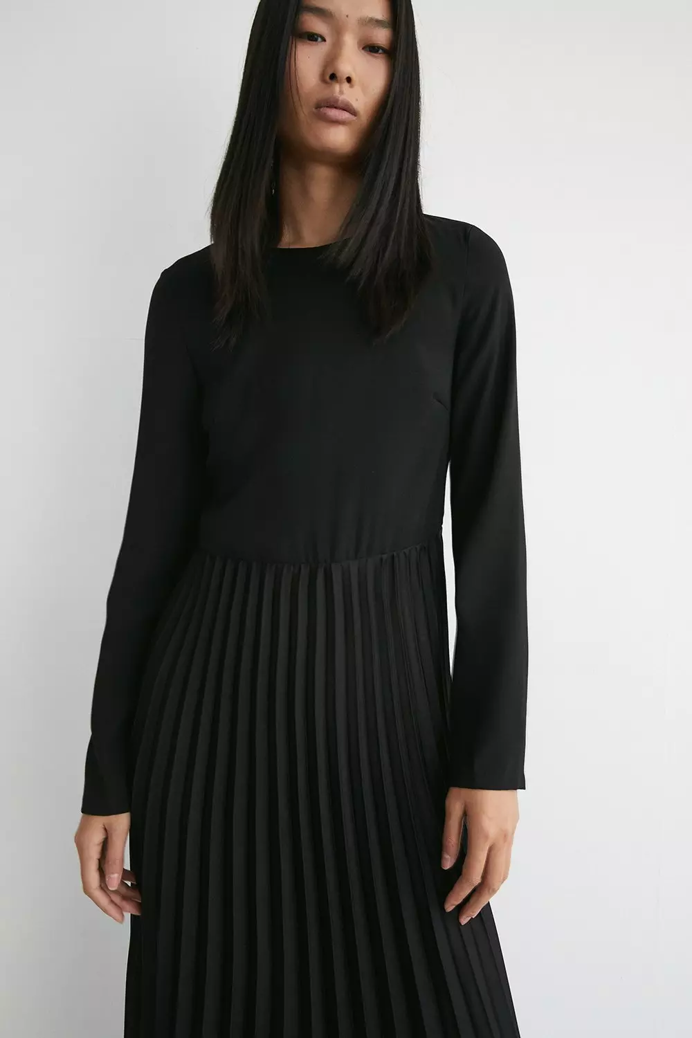 Long Sleeve Pleated Midi Dress | Warehouse