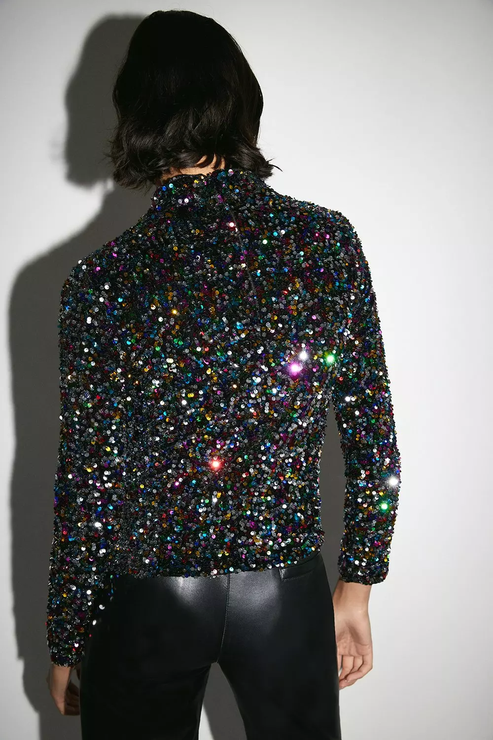 Velvet Rainbow Sequin Funnel Neck Top | Warehouse