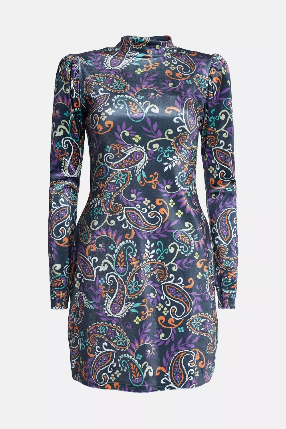 Paisley Print Velvet Funnel Neck Mini Dress | Warehouse