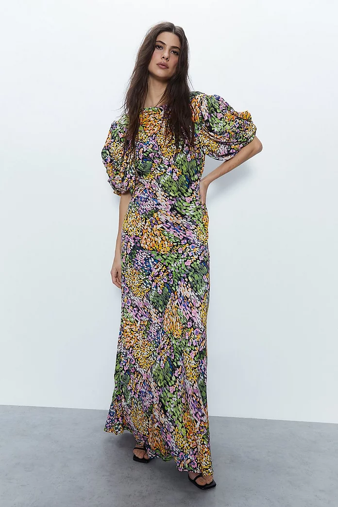 Patchwork Ditsy Puff Sleeve Maxi Dress