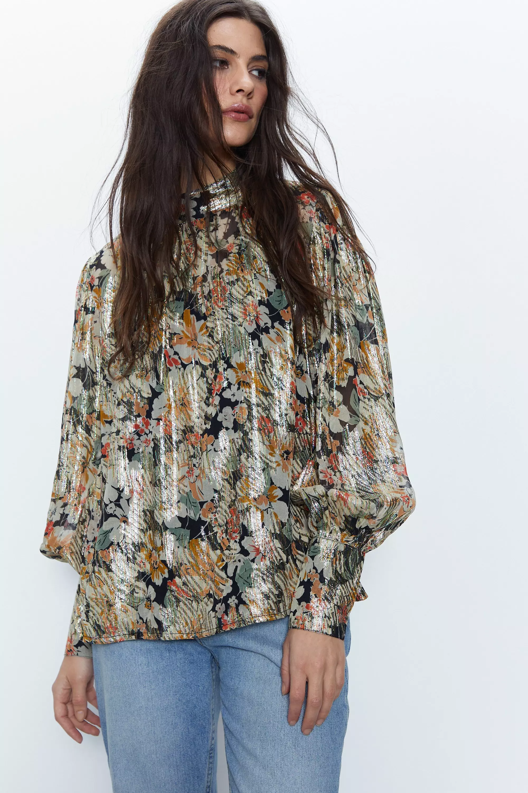 Sparkle Floral Jacquard Blouse | Warehouse