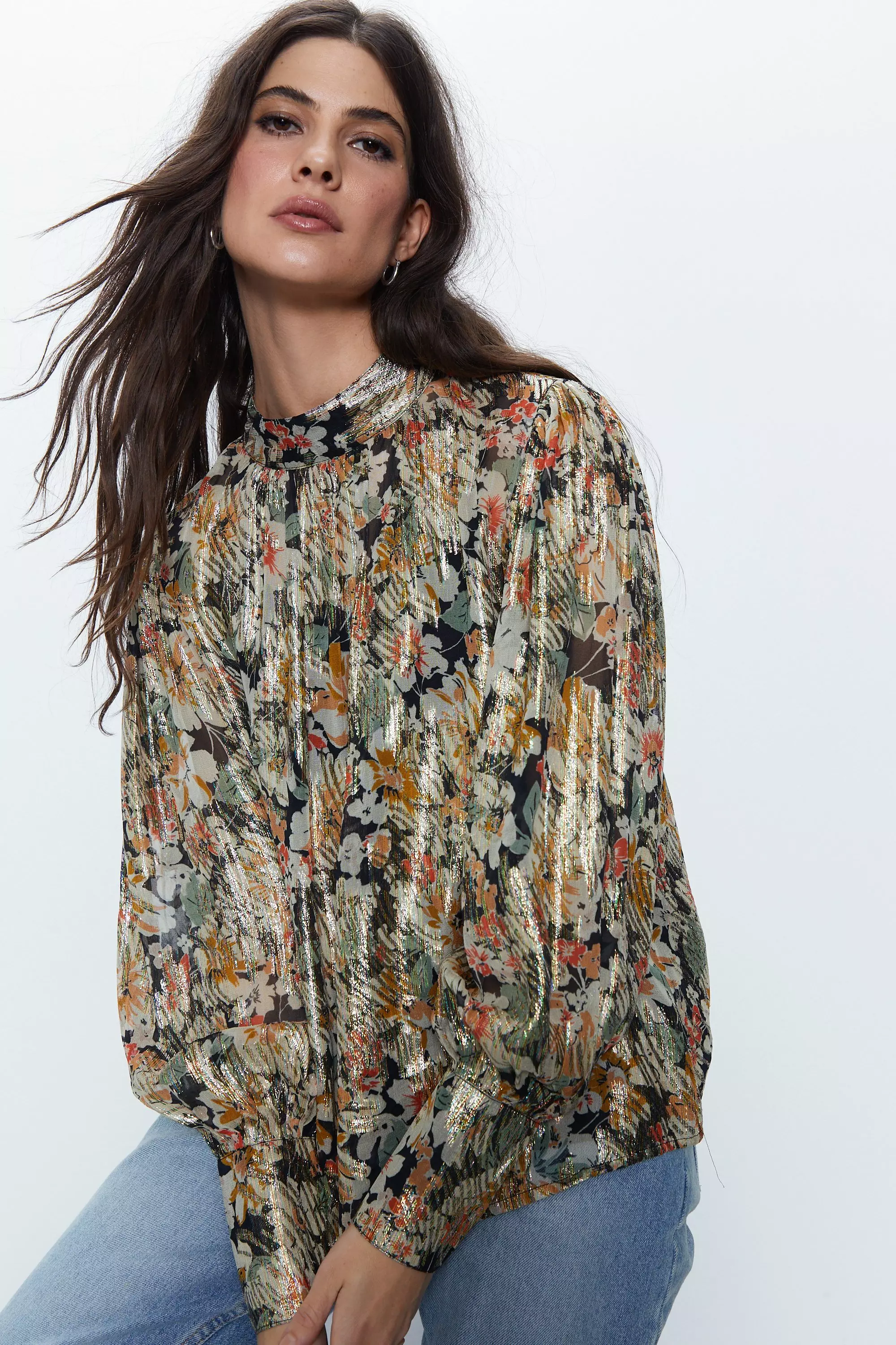 Sparkle Floral Jacquard Blouse | Warehouse