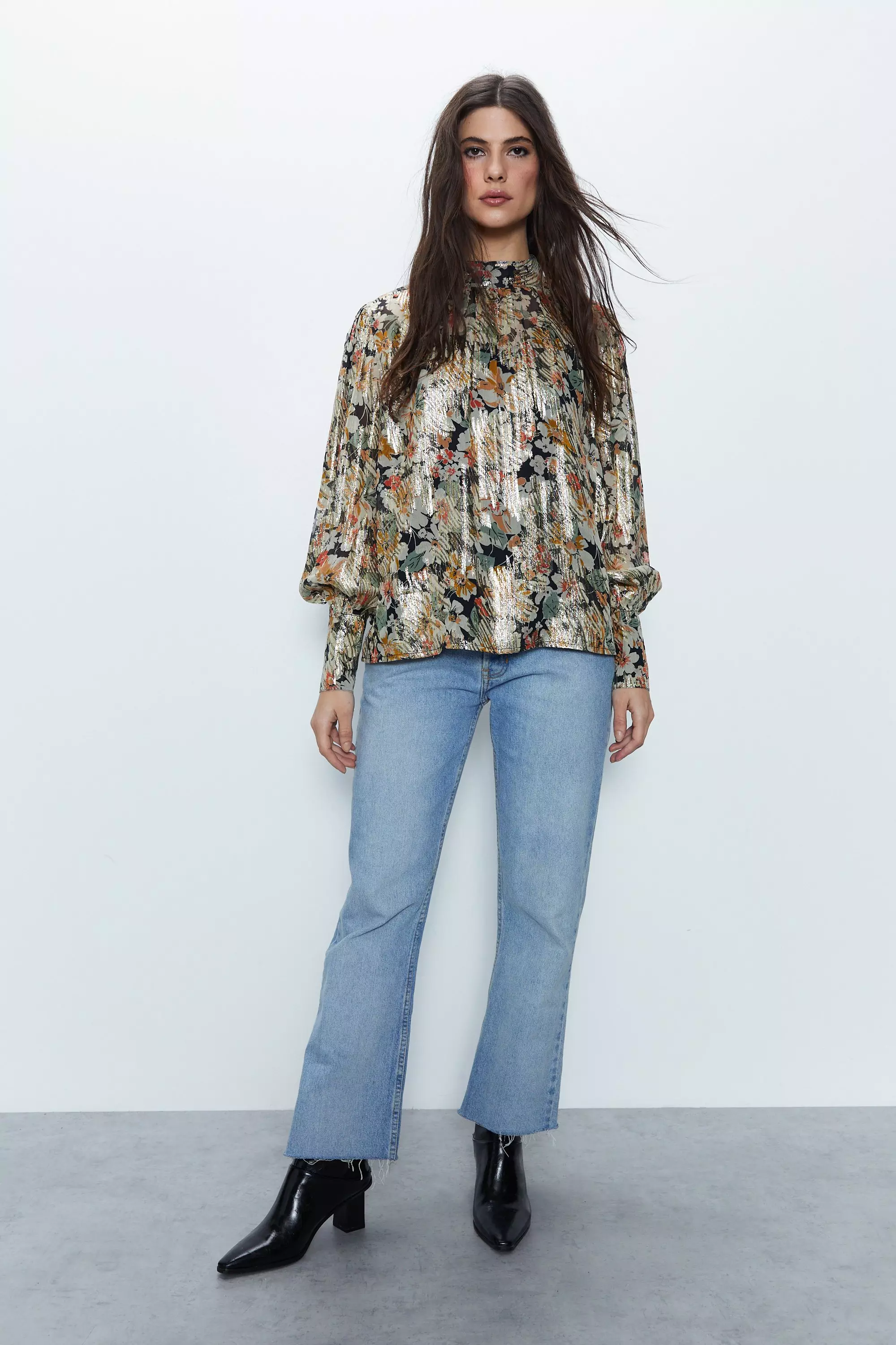 Sparkle Floral Jacquard Blouse | Warehouse