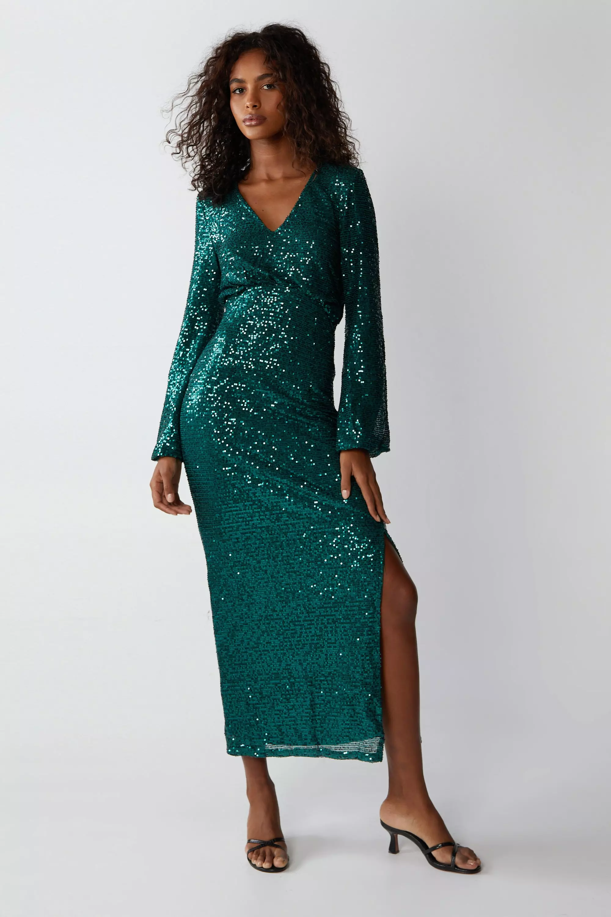 Sequin Balloon Sleeve Maxi Dress