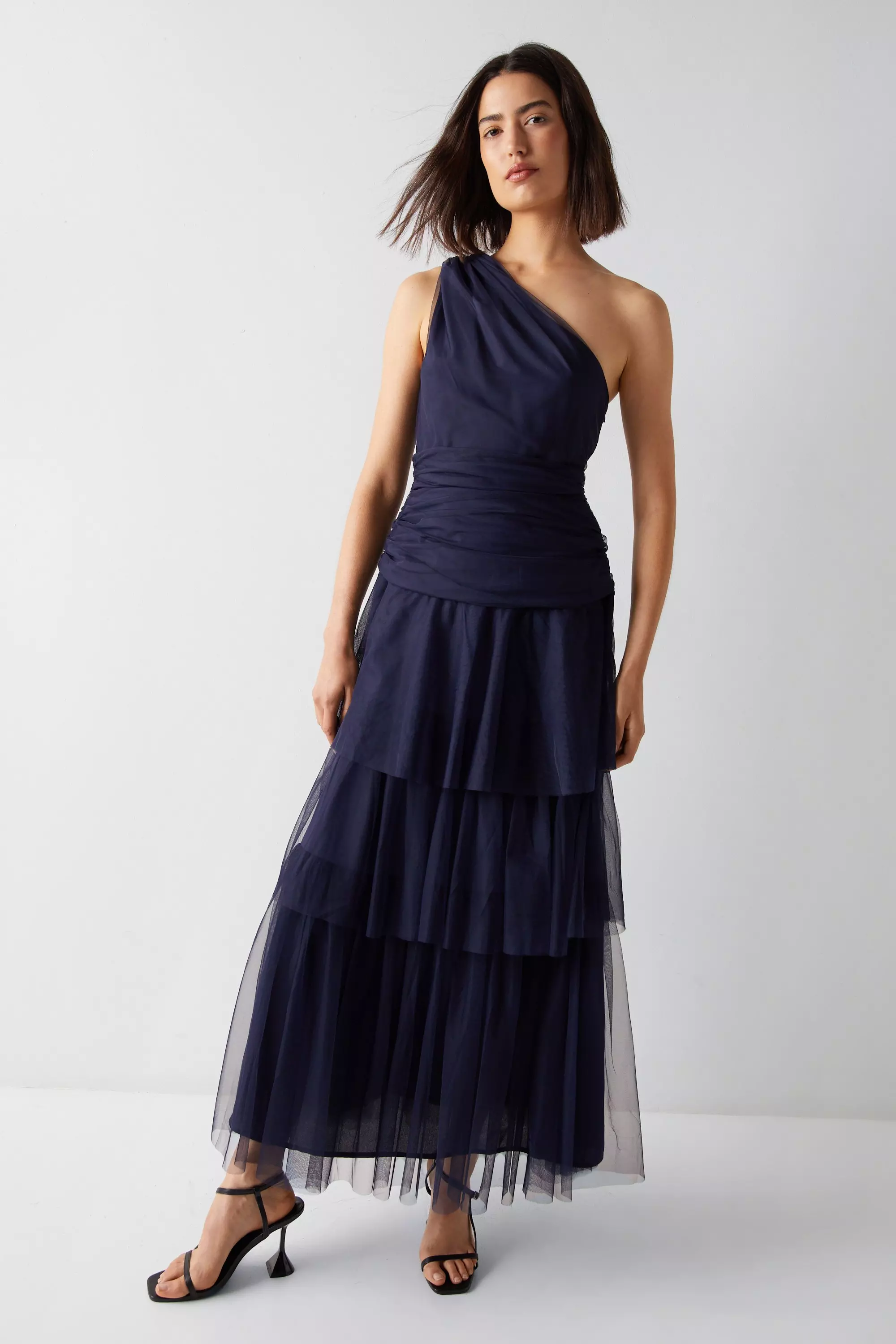 tulle one shoulder maxi dress