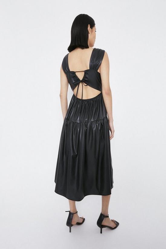 Warehouse Faux Leather Tiered Lace Back Dress 3