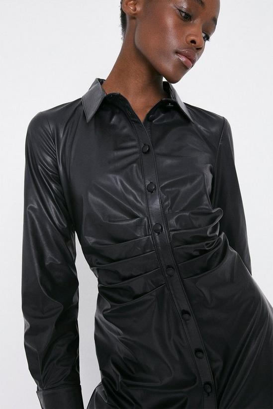 Warehouse Faux Leather Shirt Dress With Ruch Detail 4