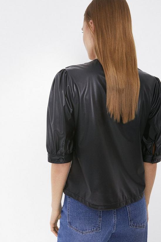 Warehouse Faux Leather Frill Puff Sleeve Top 3