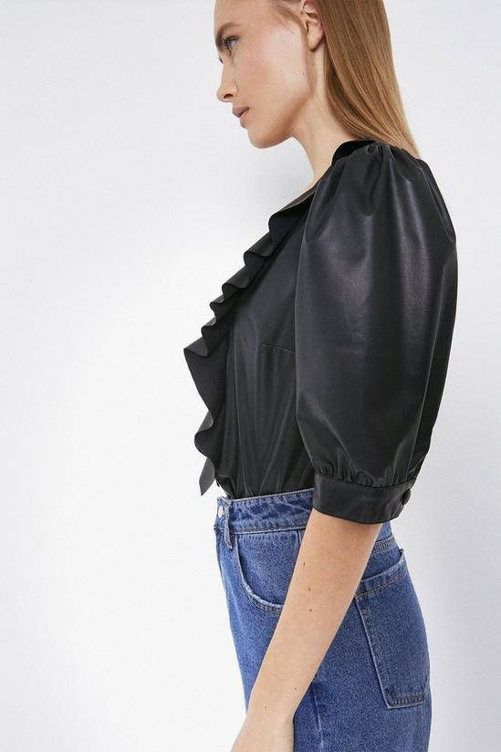 Warehouse Faux Leather Frill Puff Sleeve Top 4