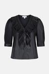 Warehouse Faux Leather Frill Puff Sleeve Top thumbnail 5