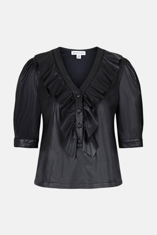 Warehouse Faux Leather Frill Puff Sleeve Top 5