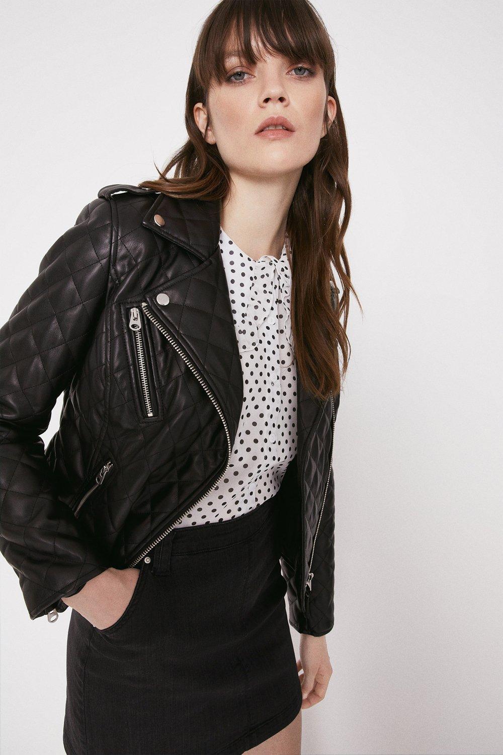 River Island Black Quilted Faux Leather Biker Jacket