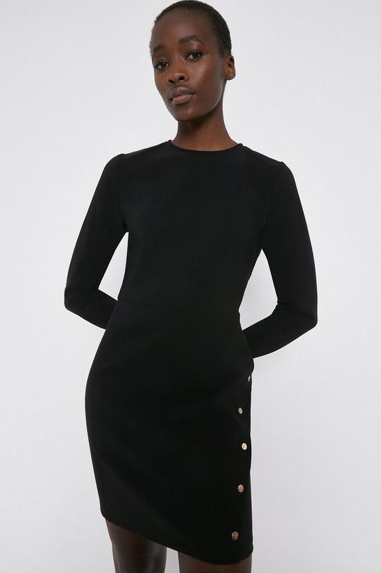Warehouse Crepe Shift Dress with Gold Popper Detail 1