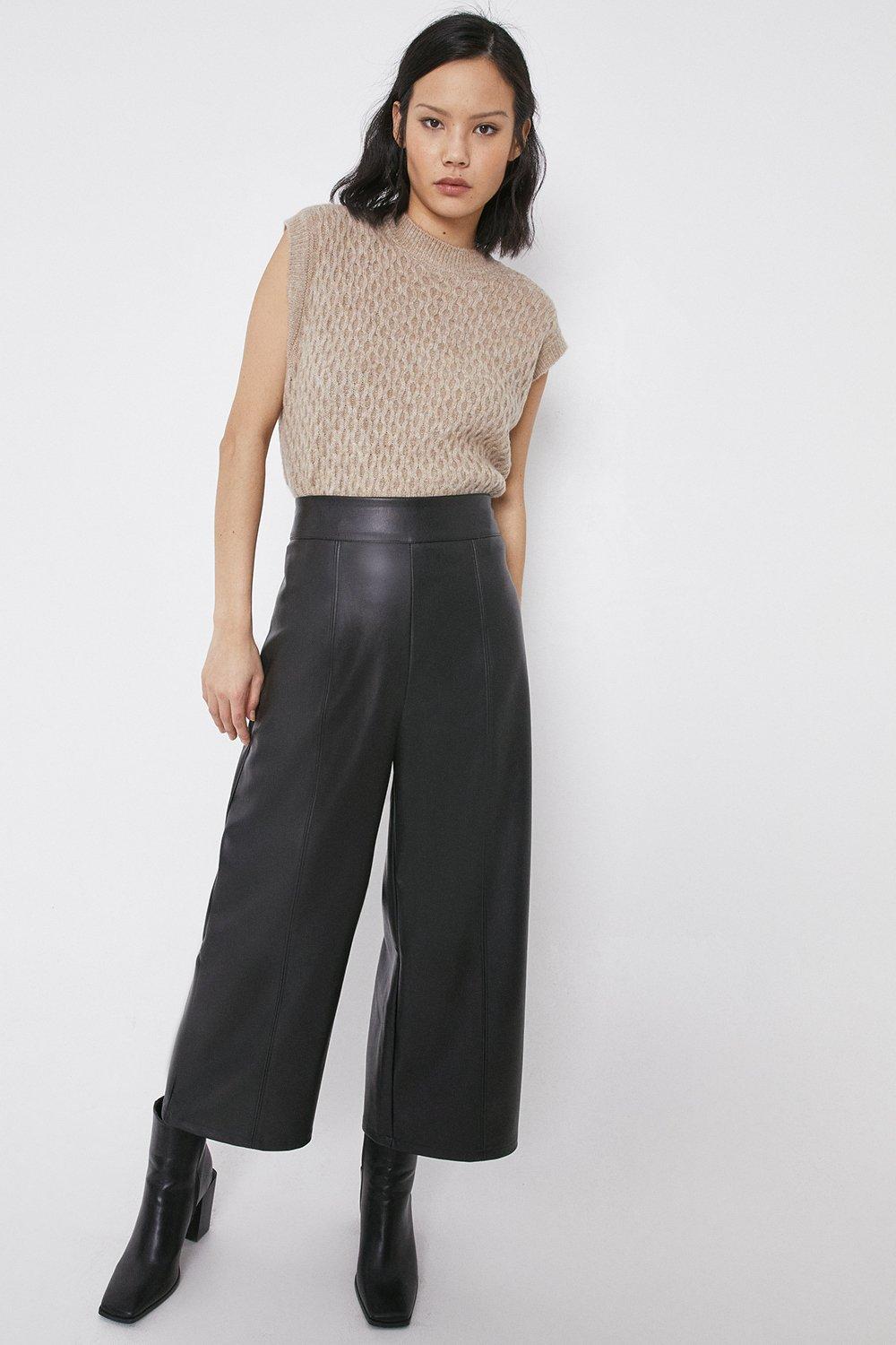 Cropped wide hot sale leg leather pants